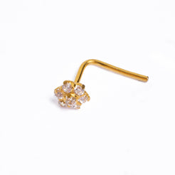 18ct Yellow Gold L-Shaped Nose Stud set with Seven Cubic Zirconias (4mm - 5mm) NIP-5-040 - Minar Jewellers