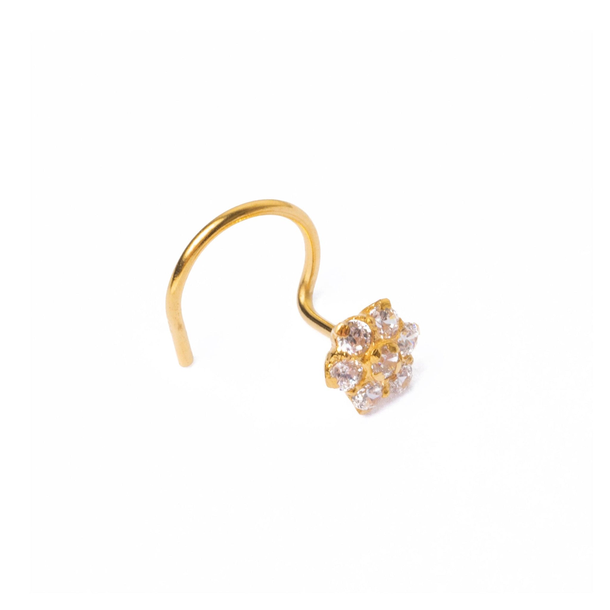 18ct Yellow Gold Wire Coil Back Nose Stud set with Seven Cubic Zirconias (4mm - 5mm) NIP-5-040