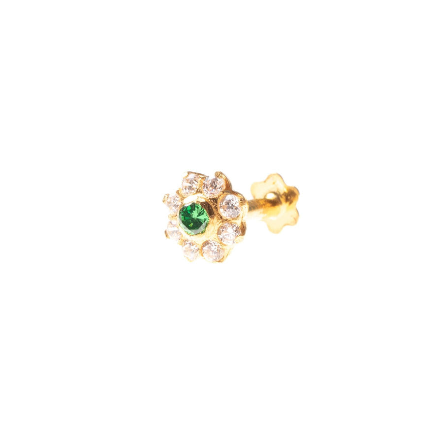 18ct Yellow Gold Nose Stud set with eight white and one colour Cubic Zirconia Stones NIP-5-640