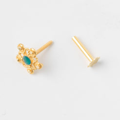 18ct Yellow Gold Screw Back Nose Stud spearmint green enamel NIP-6-710a - Minar Jewellers