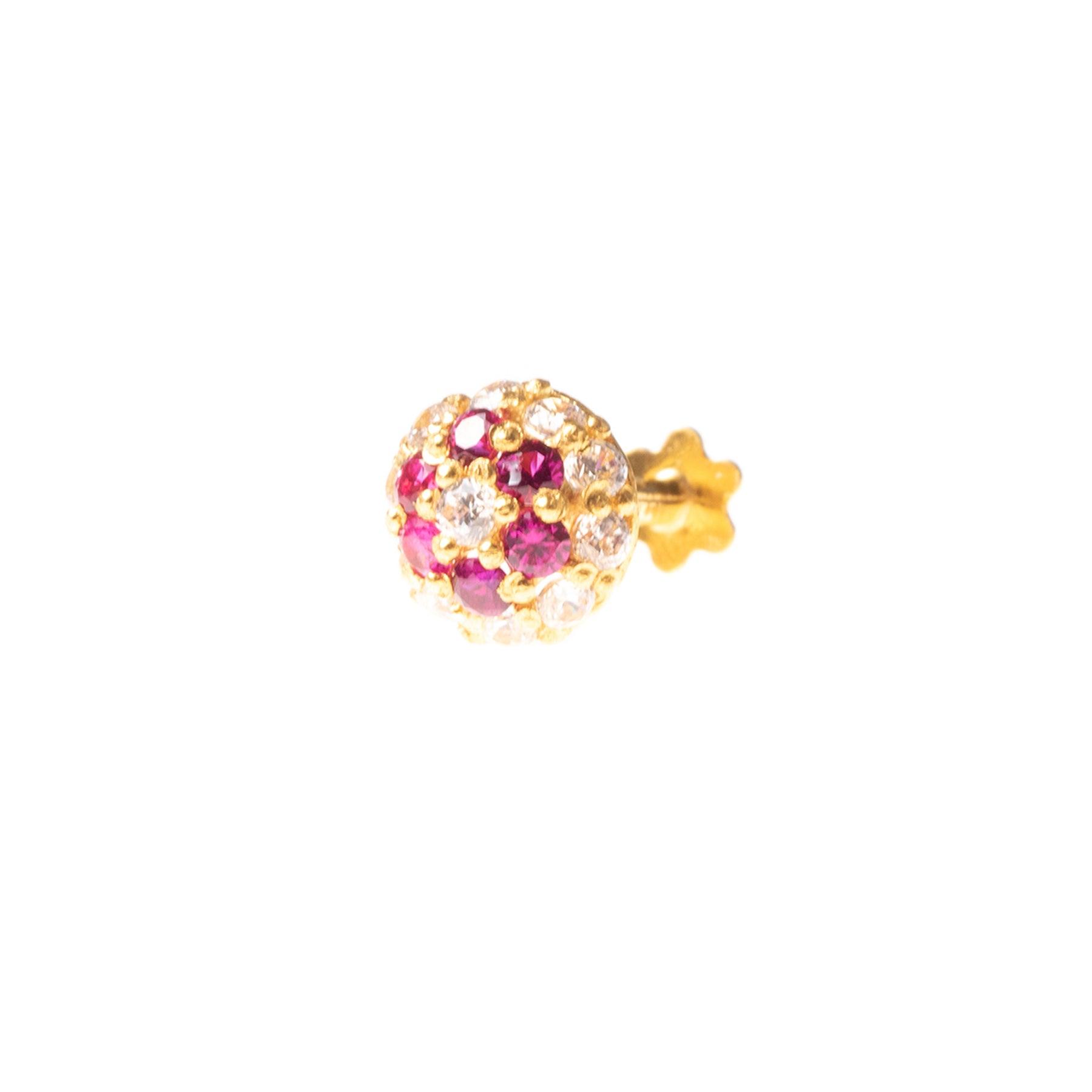 18ct Yellow Gold Nose Stud set with white and colour Cubic Zirconia Stones NIP-8-470