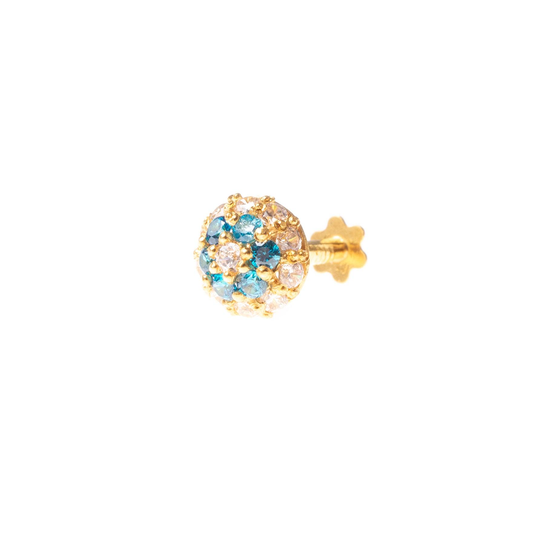18ct Yellow Gold Nose Stud set with white and colour Cubic Zirconia Stones NIP-8-470 - Minar Jewellers