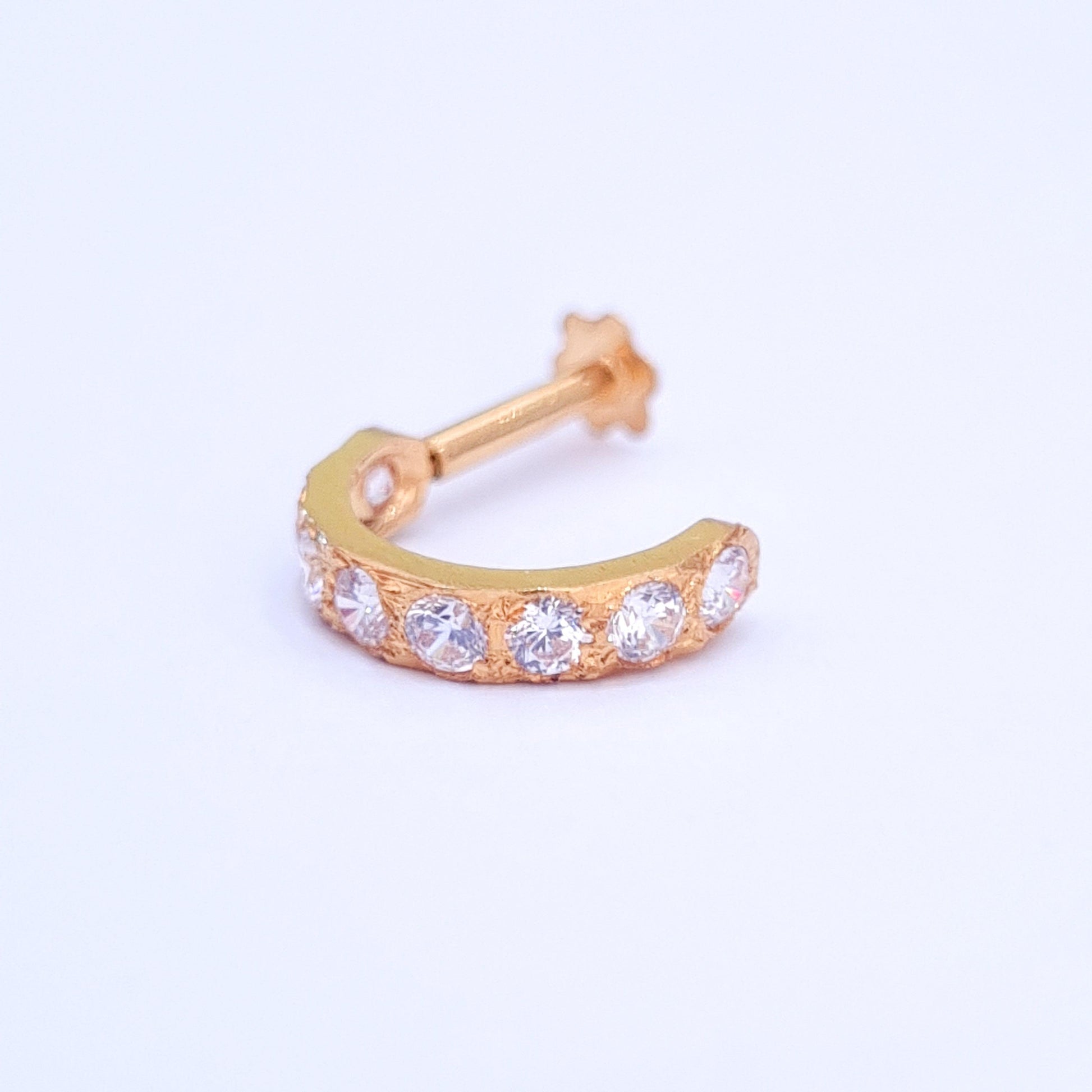 18ct Yellow Gold Faux Nose Ring with Screw Back Nose Stud with 8 Cubic Zirconias NS-2420 - Minar Jewellers