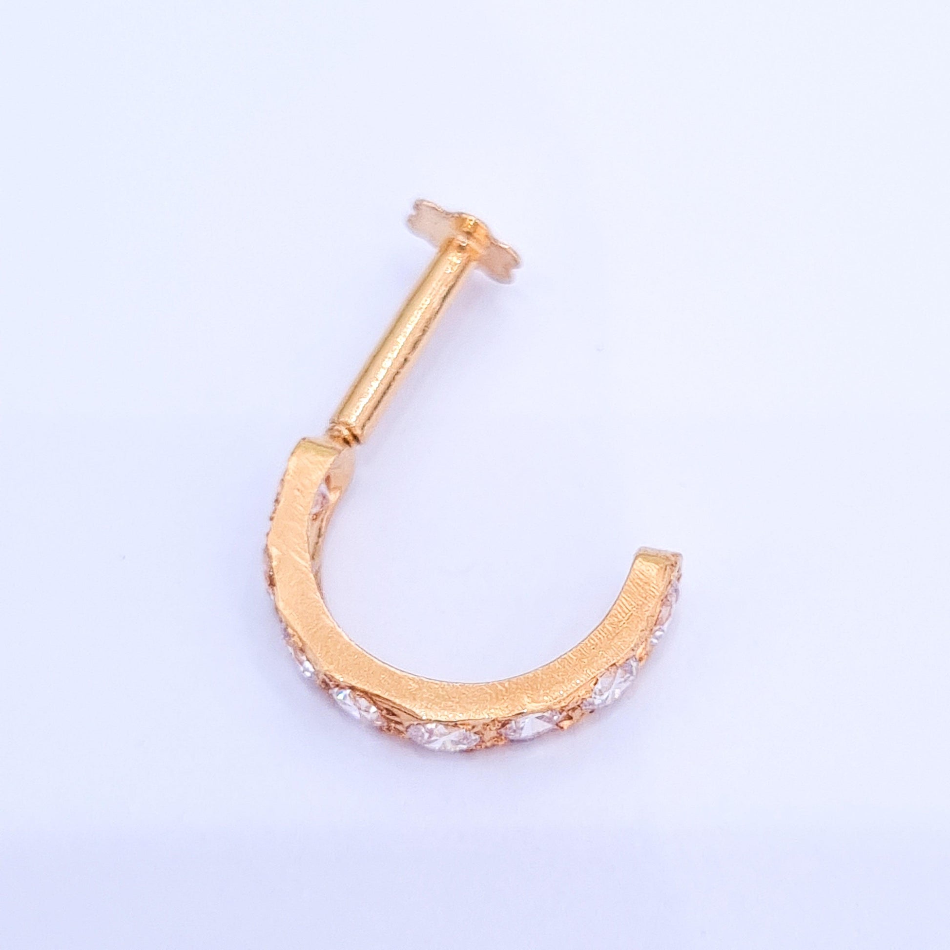 18ct Yellow Gold Faux Nose Ring with Screw Back Nose Stud with 8 Cubic Zirconias NS-2420 - Minar Jewellers