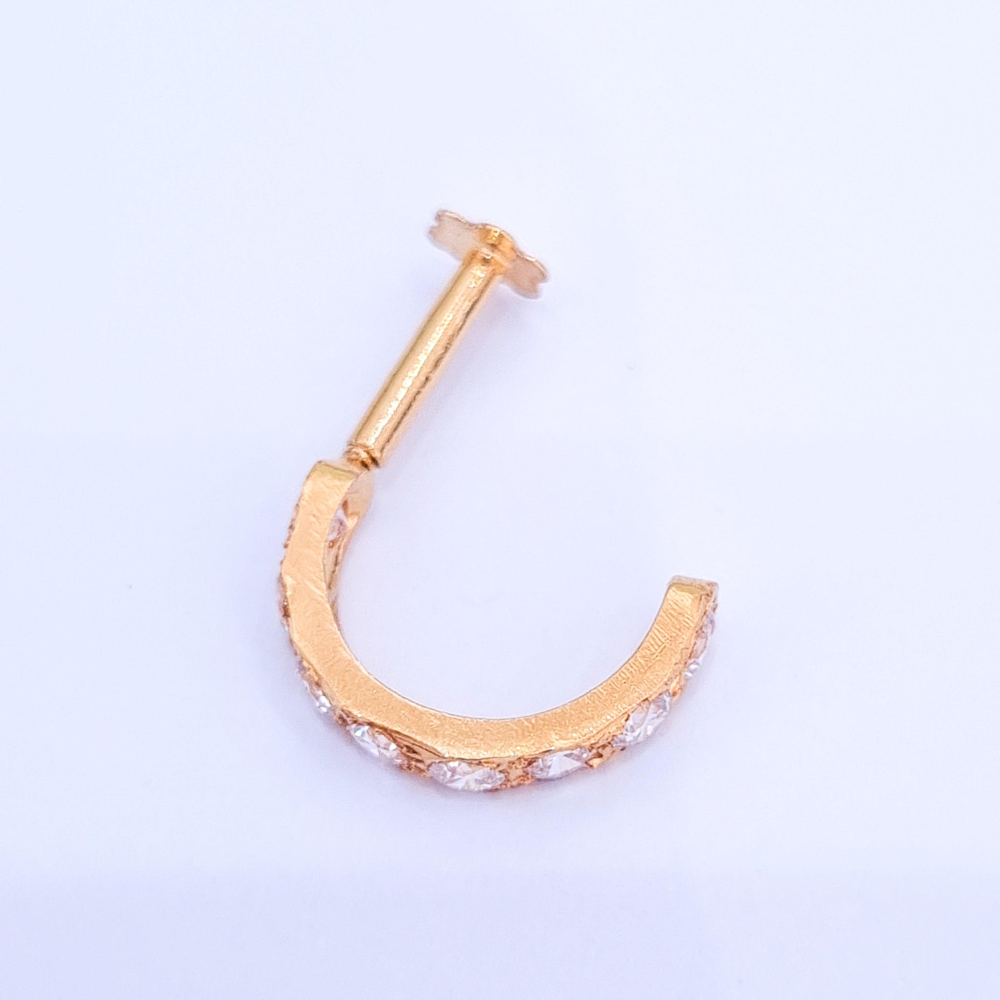 18ct Yellow Gold Faux Nose Ring with Screw Back Nose Stud with 8 Cubic Zirconias NS-2420