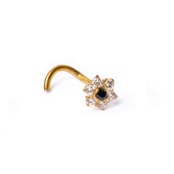 18ct Gold Nose Stud Wire Back Cluster CZ with Flower Design NS-3788 - Minar Jewellers