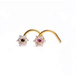 18ct Gold Nose Stud Wire Back Cluster CZ with Flower Design NS-3788 - Minar Jewellers