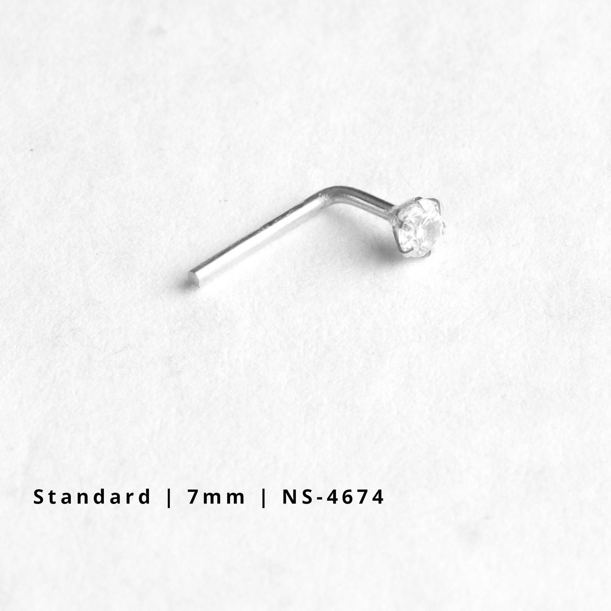 18ct Gold Nose Stud L-Shaped back with a Cubic Zirconia Stone (2mm - 4.5mm)