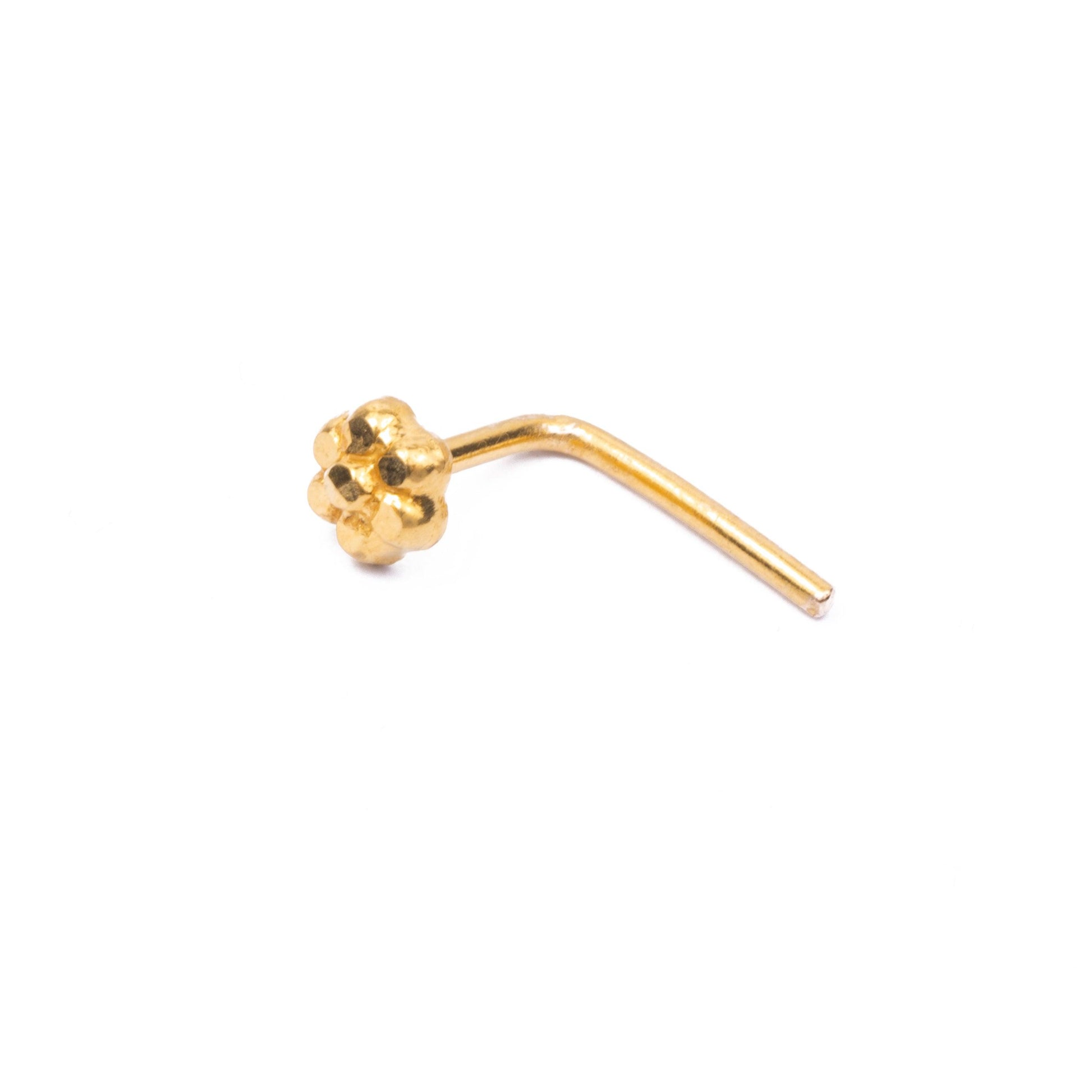 18ct Gold Nose Stud L Shape Back Flower Design NS-4694 - Minar Jewellers