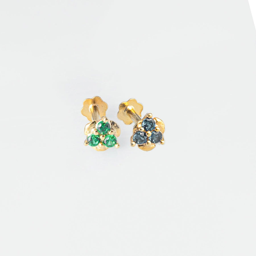 18ct Yellow Gold Nose Stud set with green or blue Cubic Zirconia Stones NS-4793