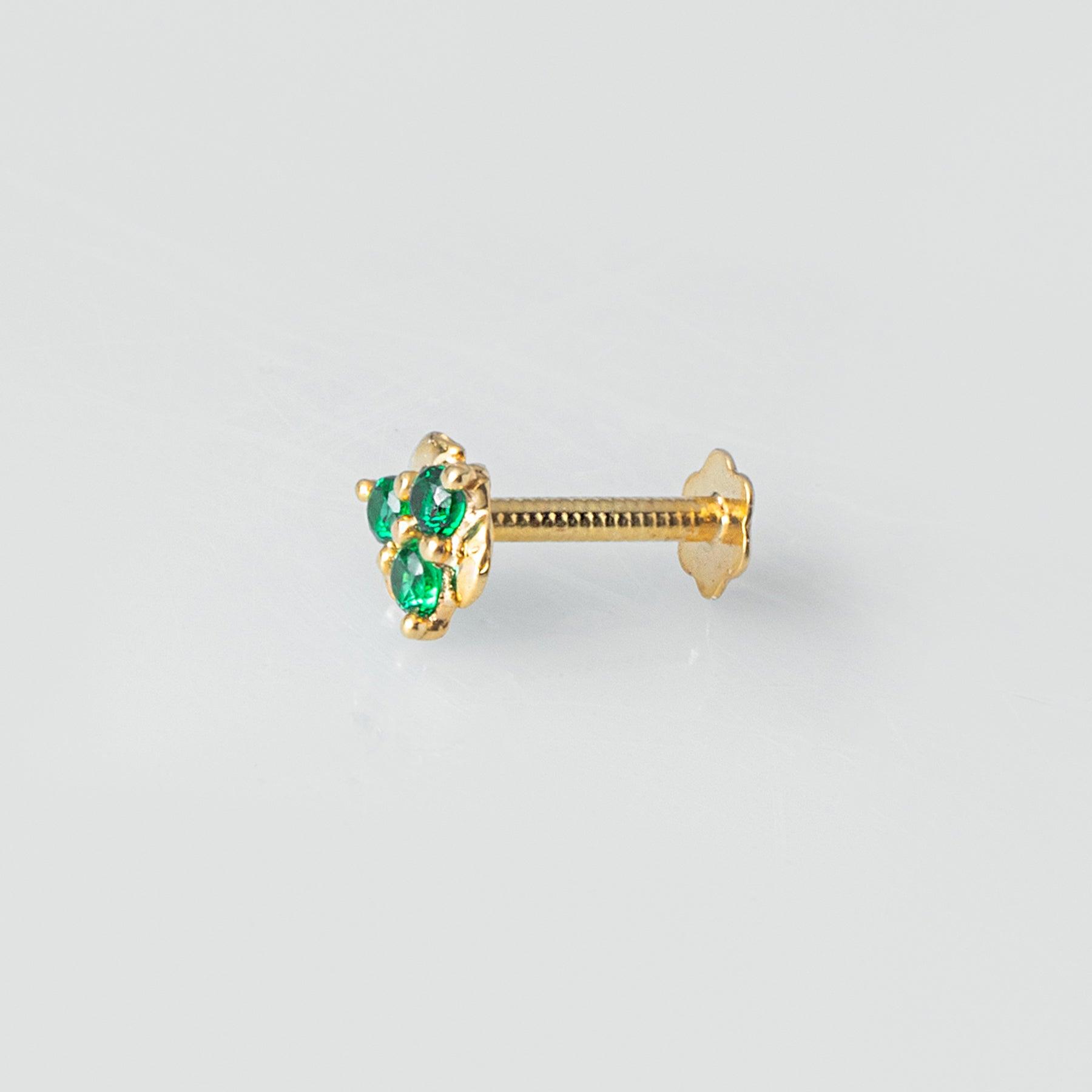18ct Yellow Gold Nose Stud set with green or blue Cubic Zirconia Stones NS-4793