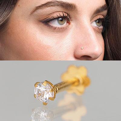 18ct Gold Nose Stud Screw Back with a Cubic Zirconia Stone (2mm - 5mm)