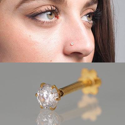 18ct Gold Nose Stud Screw Back with a Cubic Zirconia Stone (2mm - 5mm)