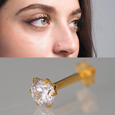 18ct Gold Nose Stud Screw Back with a Cubic Zirconia Stone (2mm - 5mm) - Minar Jewellers