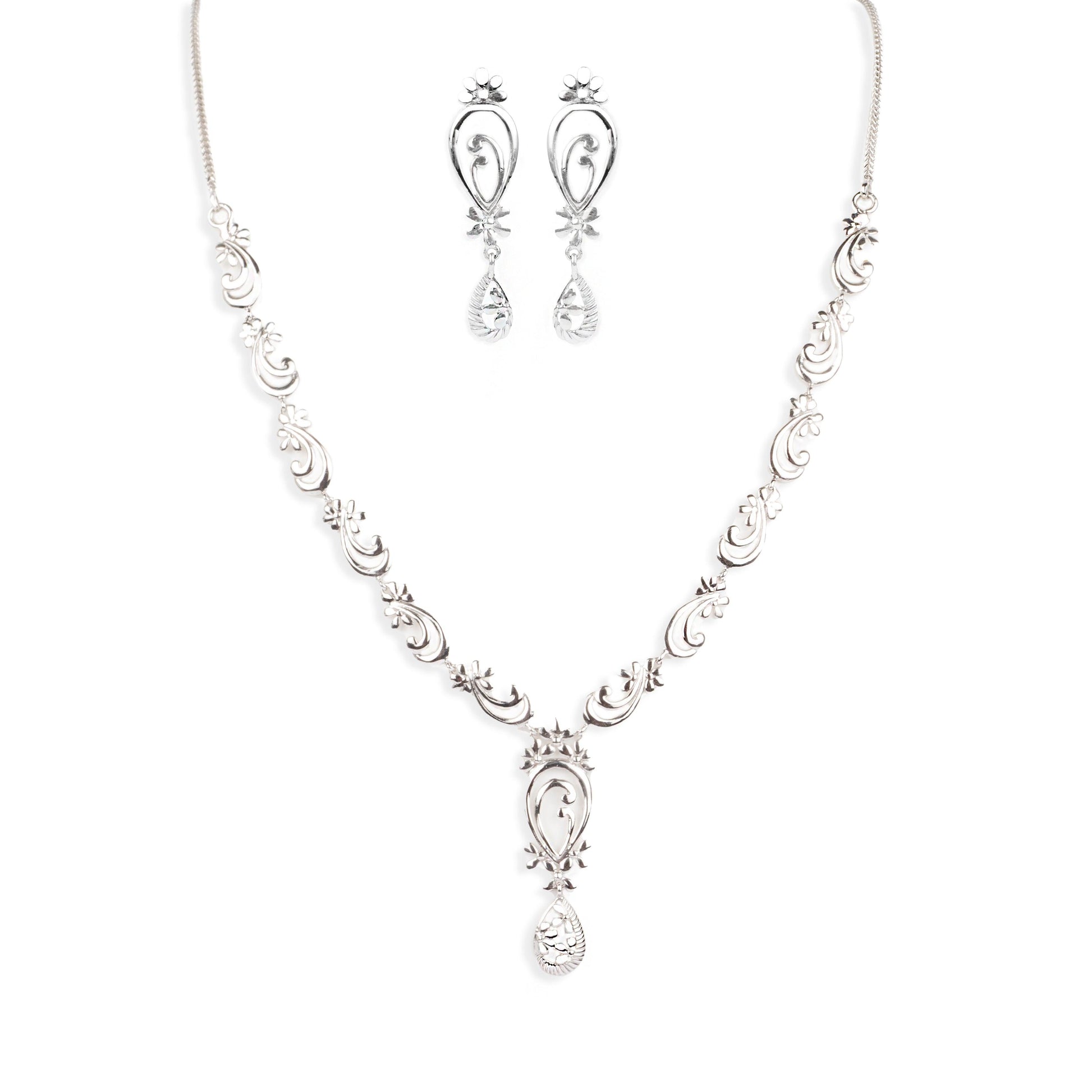 18ct White Gold Necklace and Earrings set (13.2g) P&E14006 - Minar Jewellers
