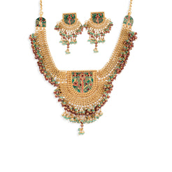 22ct Gold Meenakari style Necklace and Earrings set (94.5g) N&E-3677 - Minar Jewellers