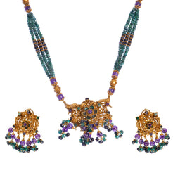 Pachchikam 22ct Gold Rouge Antiquated Look Necklace & Earring Set N&E-5525 - Minar Jewellers