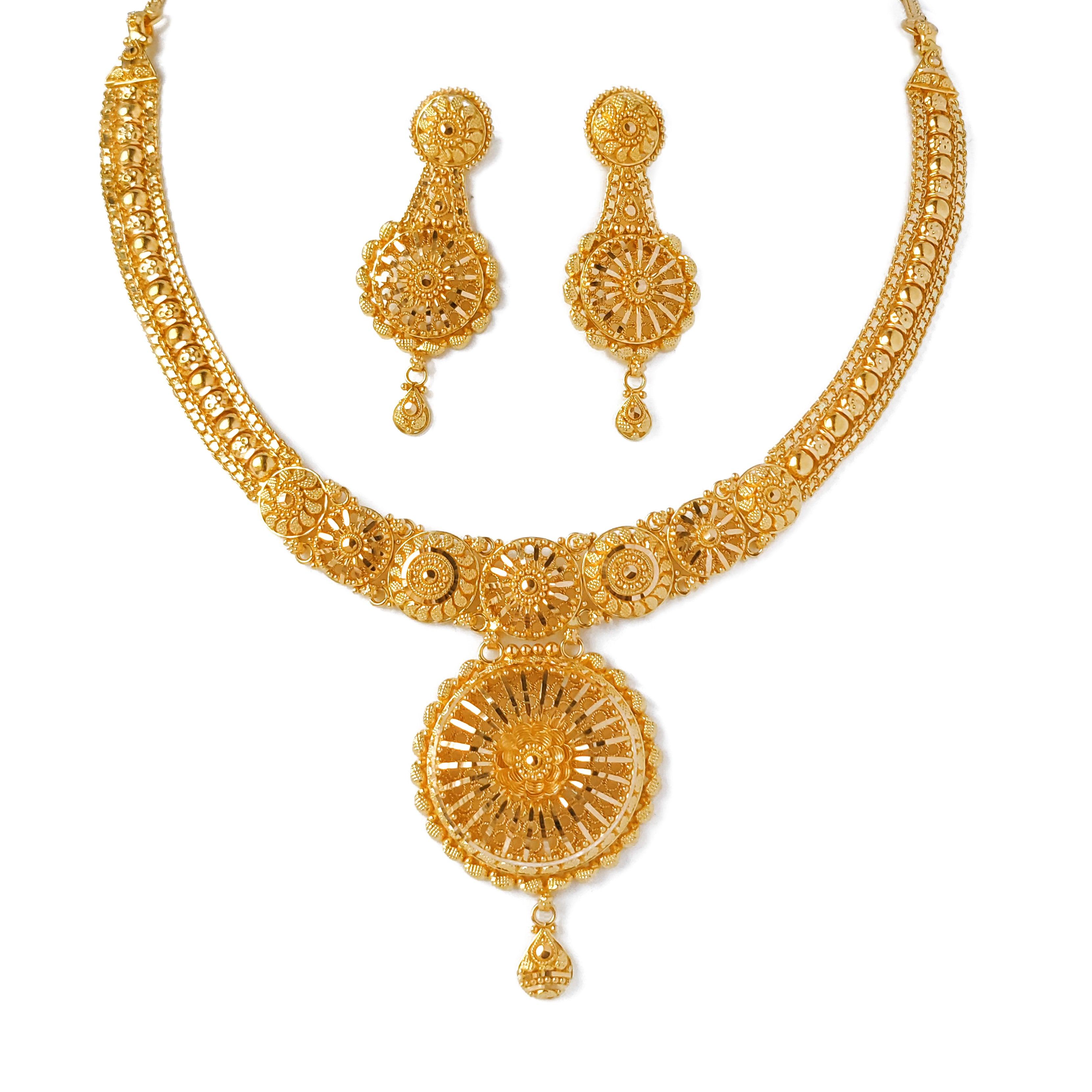 22ct Gold Filigree Jali Necklace and Earring Set (35.9g) N&E-8232 - Minar Jewellers