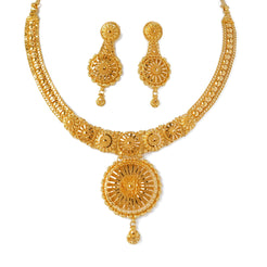 22ct Gold Filigree Jali Necklace and Earring Set (35.9g) N&E-8232 - Minar Jewellers