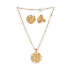 22ct Gold Antiquated Look Chain, Pendant and Earrings set with Cubic Zirconia Stones (25.2g) CH&P&E-8445 - Minar Jewellers