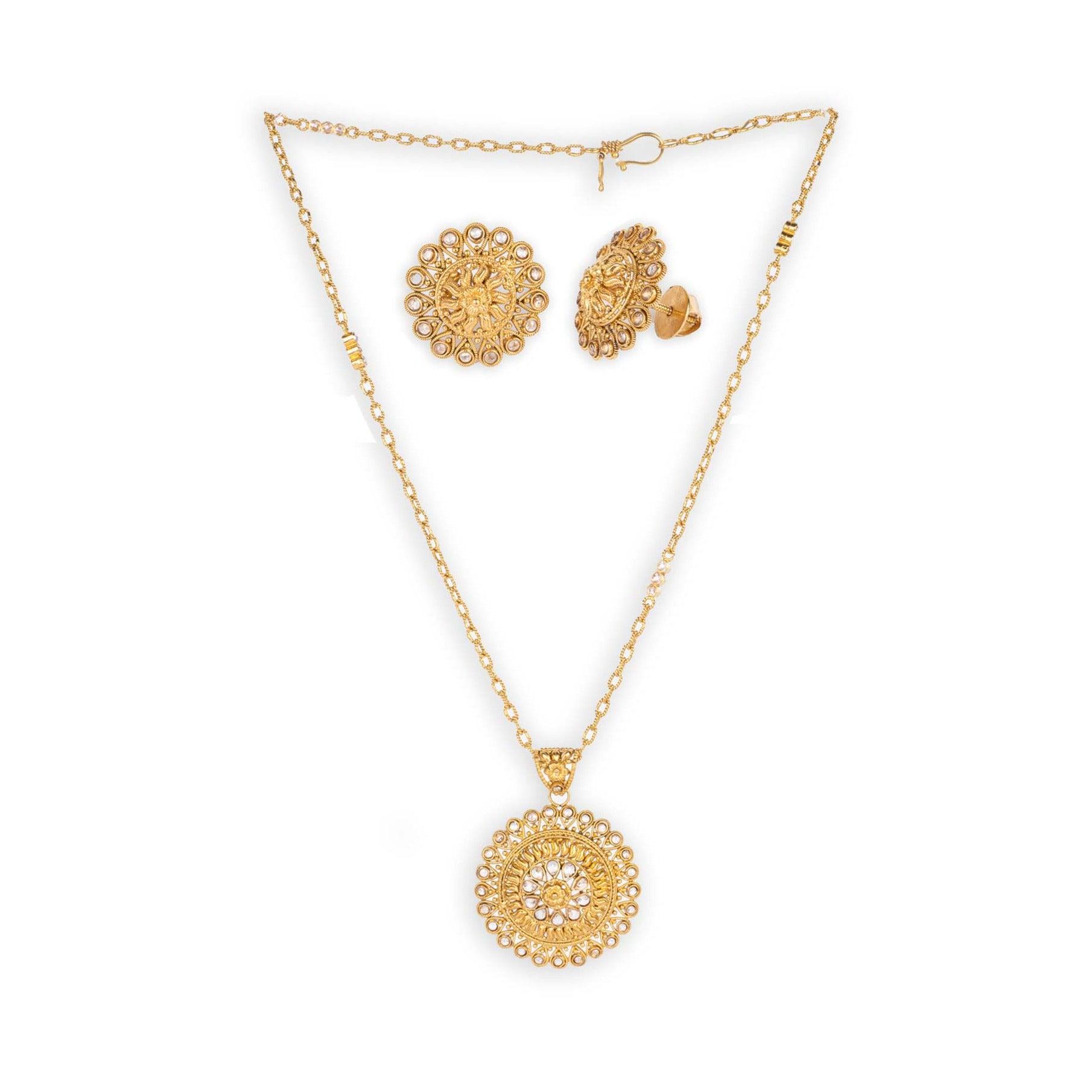 22ct Gold Antiquated Look Chain, Pendant and Earrings set with Cubic Zirconia Stones (25.2g) CH&P&E-8445