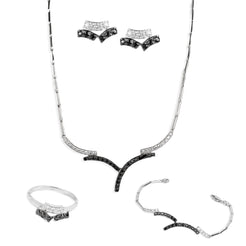 18ct White Gold Necklace, Earrings, Ring & Bracelet set with Cubic Zirconia stones (24.7g) N&E&LR&LBR-4986 - Minar Jewellers