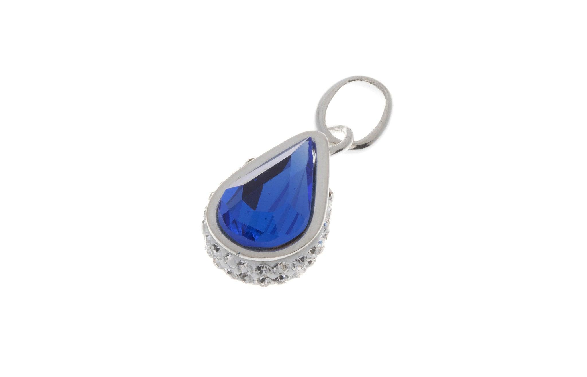 Rhodium Plated Sterling Silver Pendant with Synthetic Blue Sapphire, Minar Jewellers - 1
