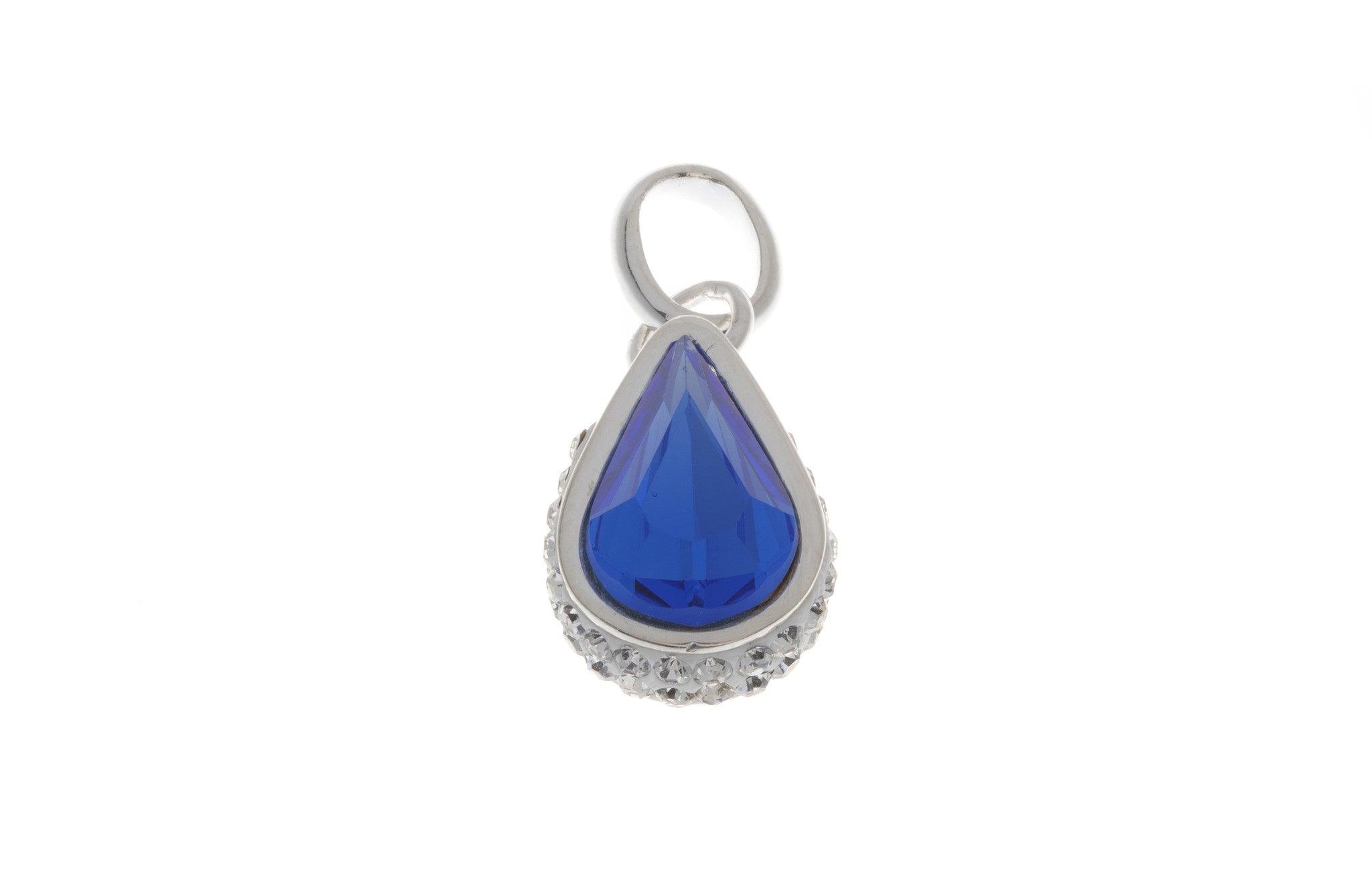 Rhodium Plated Sterling Silver Pendant with Synthetic Blue Sapphire, Minar Jewellers - 2