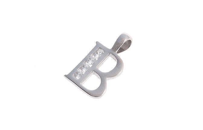 'B' Initial Pendant 18ct White Gold Cubic Zirconia (1.3g) P-5570 - Minar Jewellers