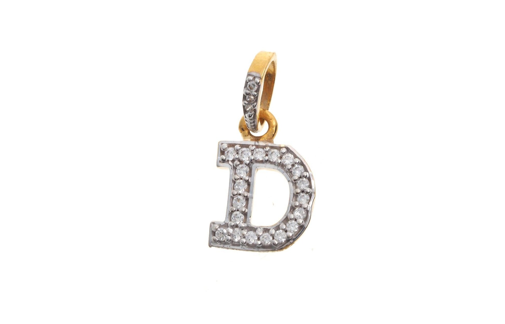 'D' Initial Pendant 22ct Yellow Gold Cubic Zirconia (1.2g) P-5594 - Minar Jewellers