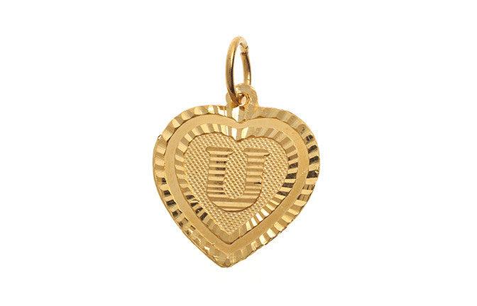 'U' Initial Pendant 22ct Yellow Gold Heart Shaped (0.9g) P-5646 - Minar Jewellers