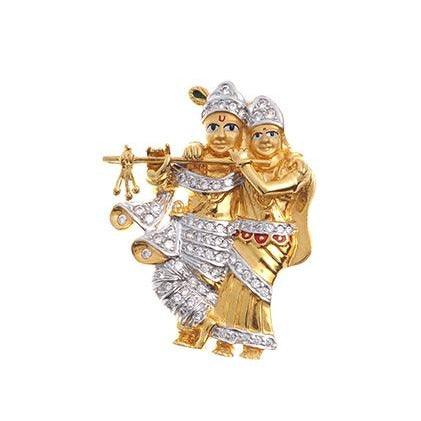 22ct Gold Radha Krishna Pendant with flute & Cubic Zirconia stones (9.9g) P-6275 - Minar Jewellers