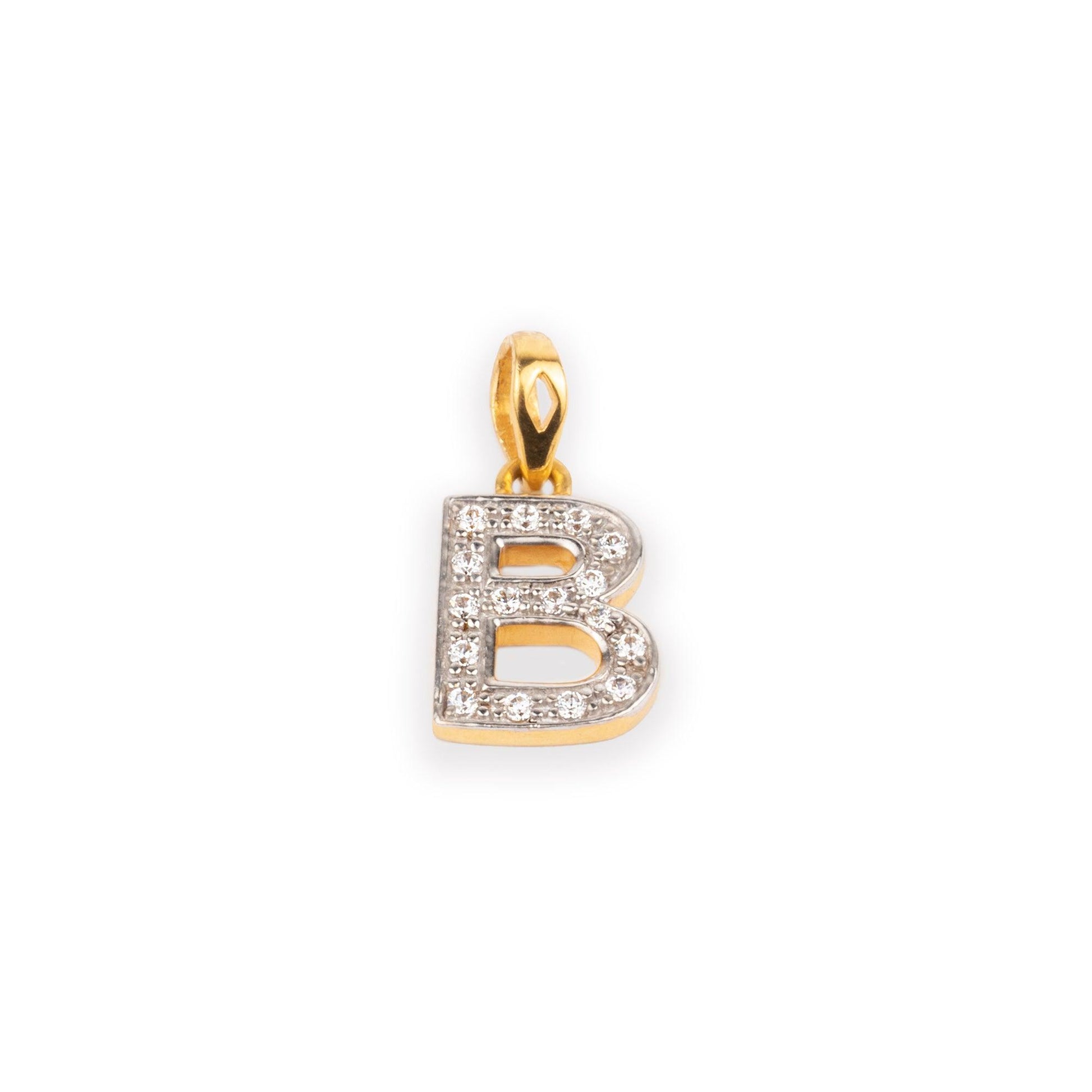 'B' Initial Pendant 22ct Gold Cubic Zirconia P-7018 - Minar Jewellers