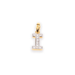 'I' 22ct Gold Swarovski Zirconia Initial Pendant P-7043-I - Minar Jewellers