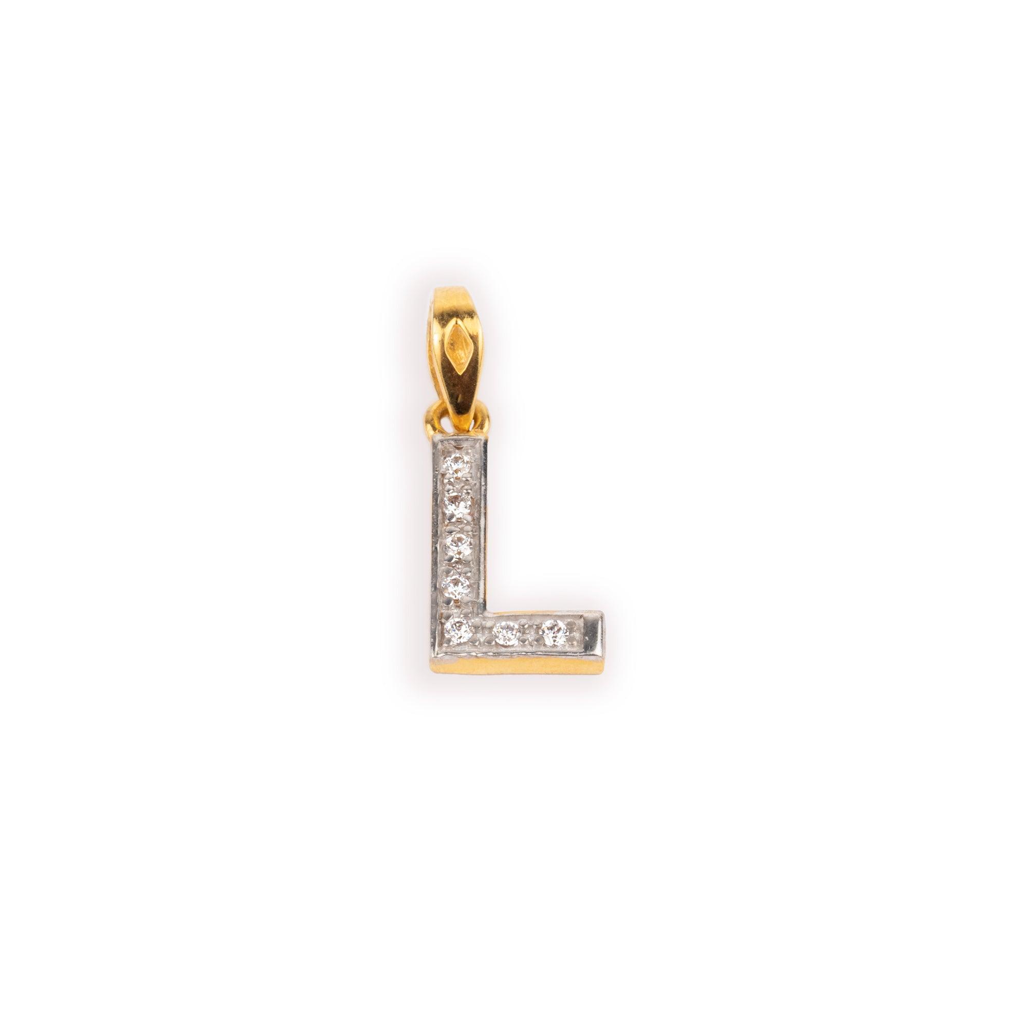 'L' 22ct Gold Swarovski Zirconia Initial Pendant P-7028 - Minar Jewellers