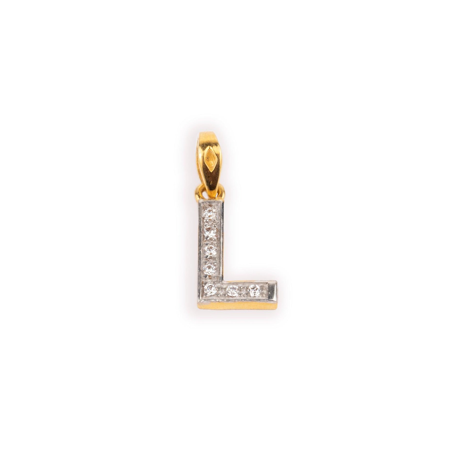 'L' 22ct Gold Swarovski Zirconia Initial Pendant P-7028 - Minar Jewellers