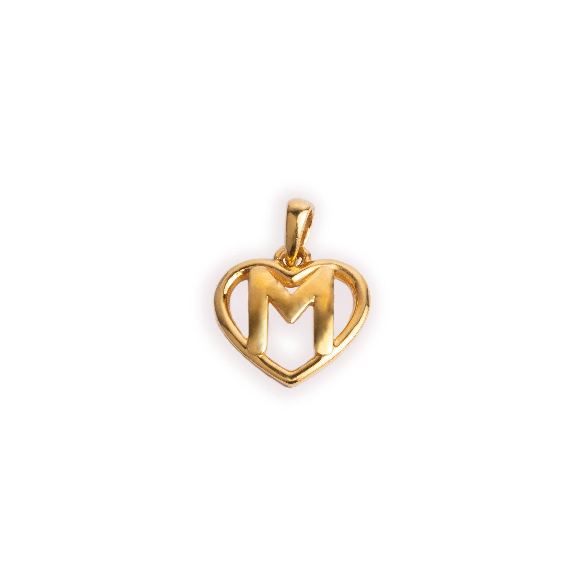 'M' 22ct Gold Heart Shape Initial Pendant P-7033-M