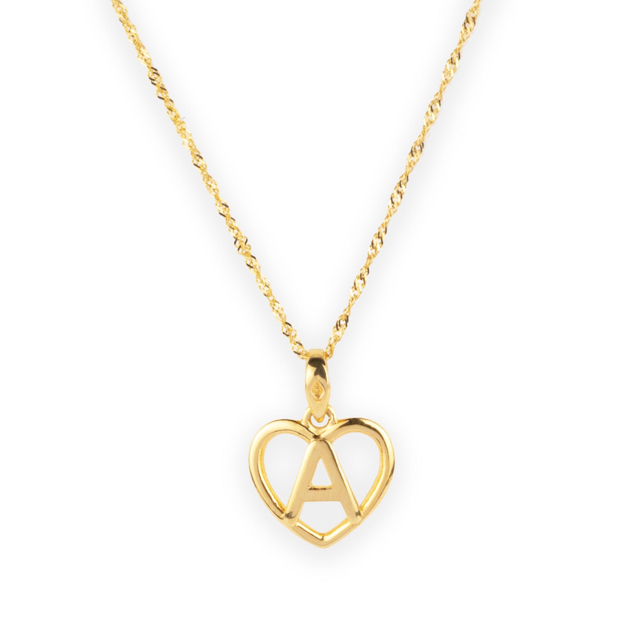 'A' 22ct Gold Heart Shape Initial Pendant P-7033 - Minar Jewellers