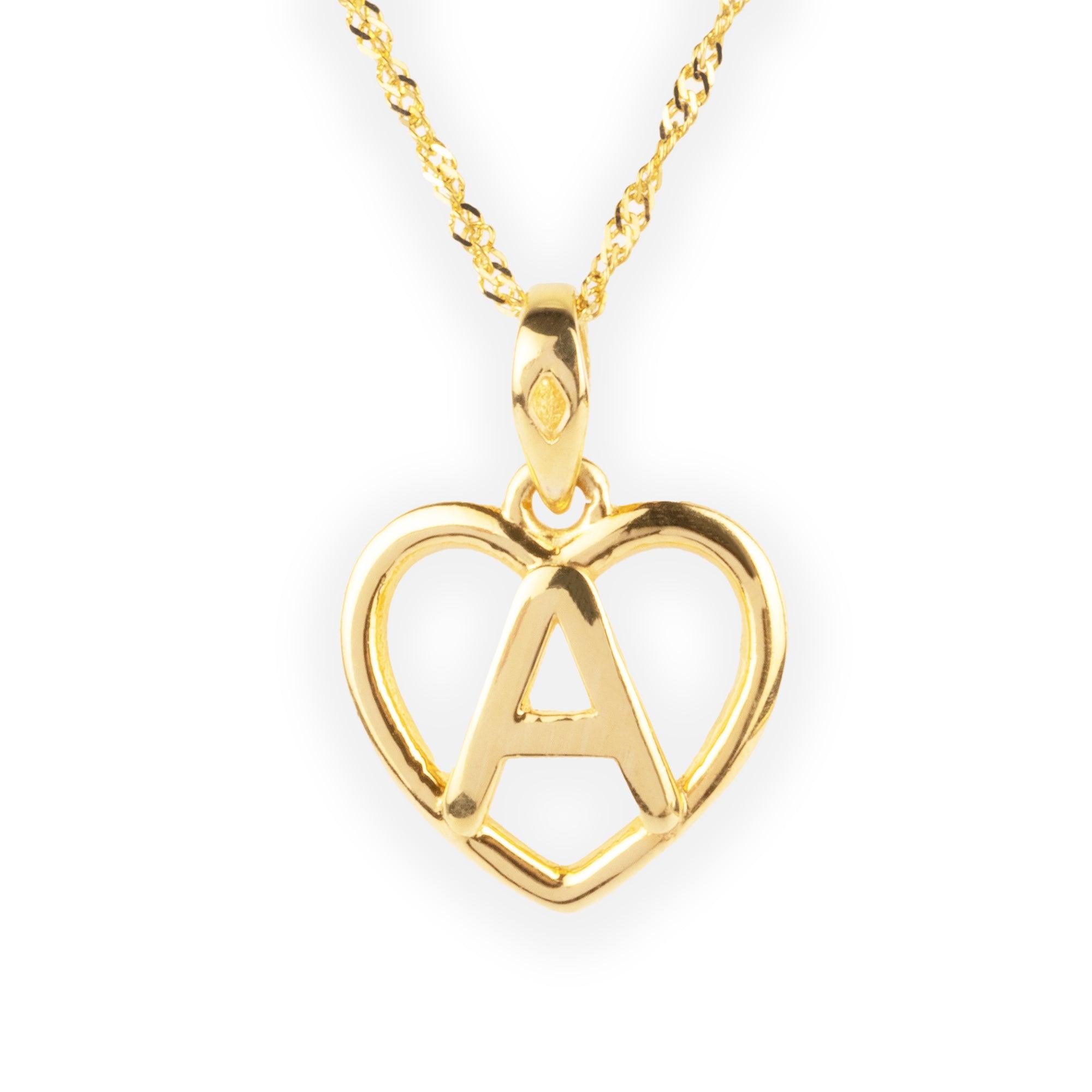 'A' 22ct Gold Heart Shape Initial Pendant P-7033 - Minar Jewellers