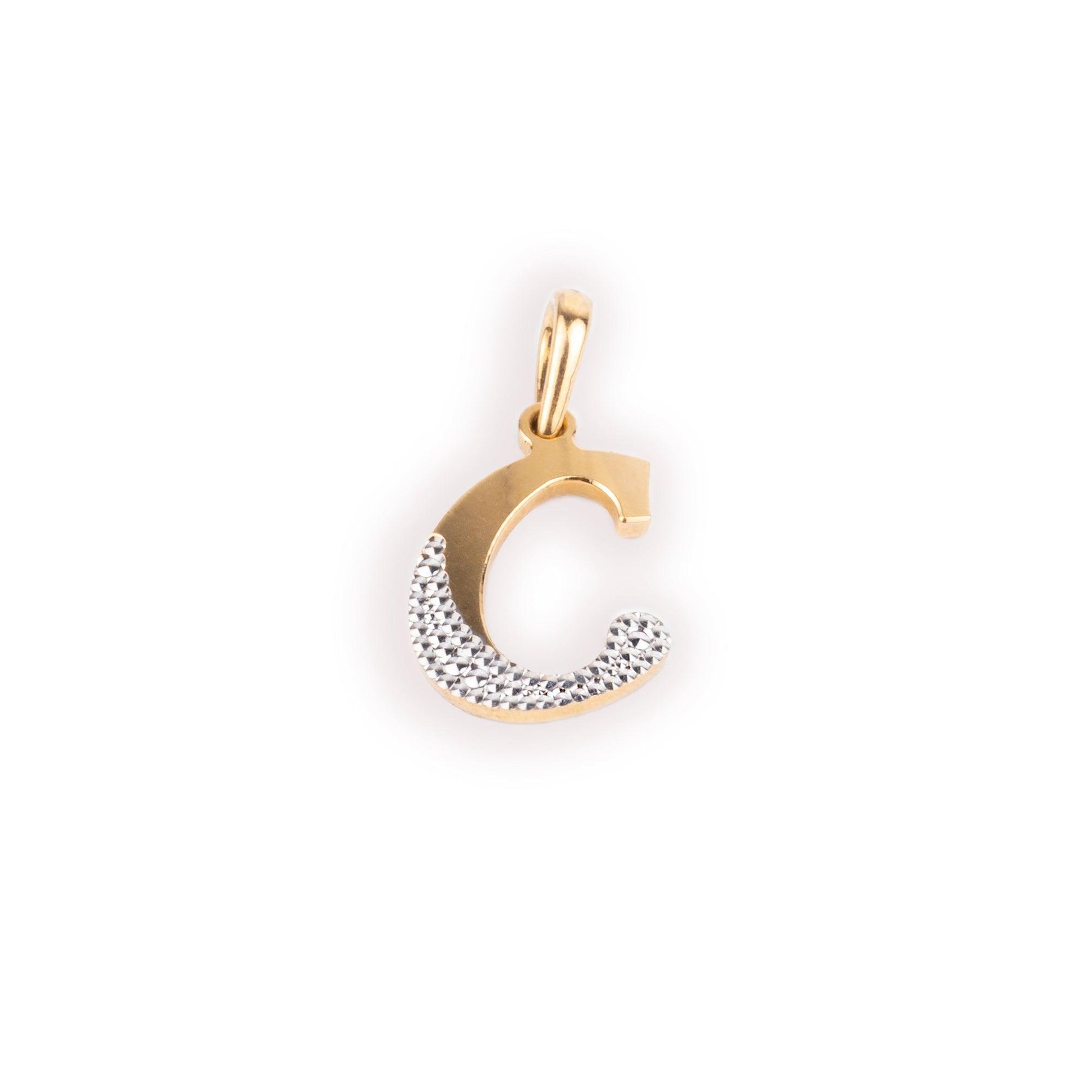 'C' 22ct Gold Initial Pendant with Rhodium Design P-7040R-C - Minar Jewellers