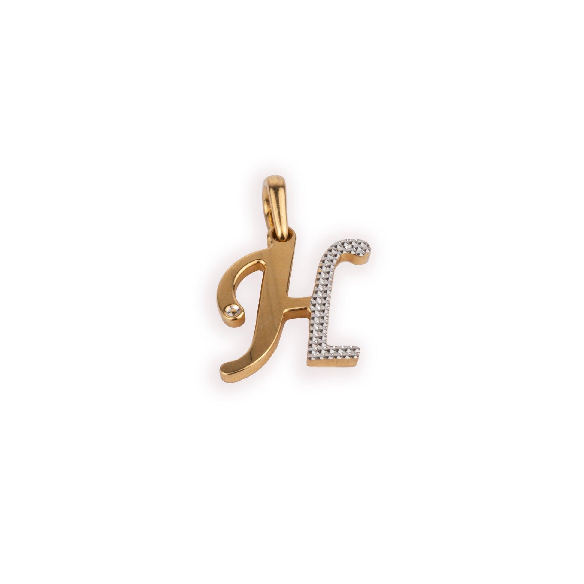 'H' 22ct Gold Initial Pendant with Rhodium Design P-7040R-H - Minar Jewellers