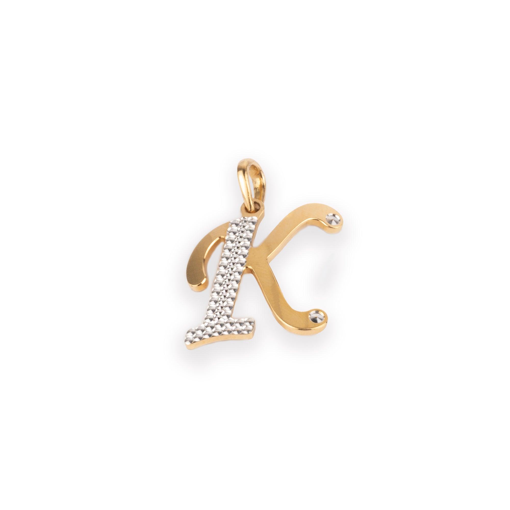 'K' 22ct Gold Initial Pendant with Rhodium Design P-7040R-K - Minar Jewellers