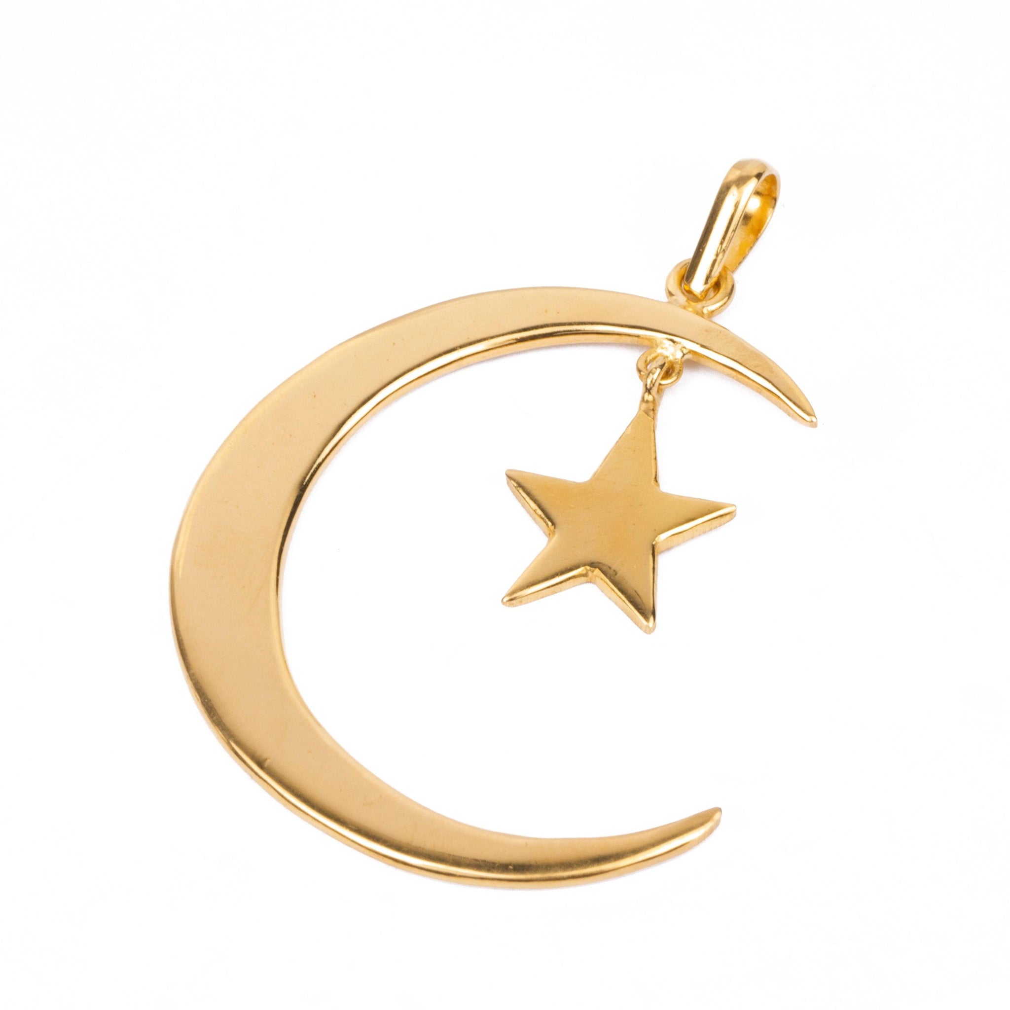 22ct Gold Crescent Moon and Star Pendant P-7951