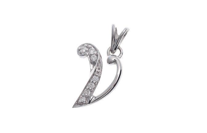 'V' Initial Pendant 18ct White Gold Cubic Zirconia (1.03g) P000V1 - Minar Jewellers