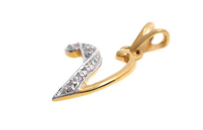'V' Initial Pendant 22ct Yellow Gold Cubic Zirconia (1.29g) P000V1 - Minar Jewellers