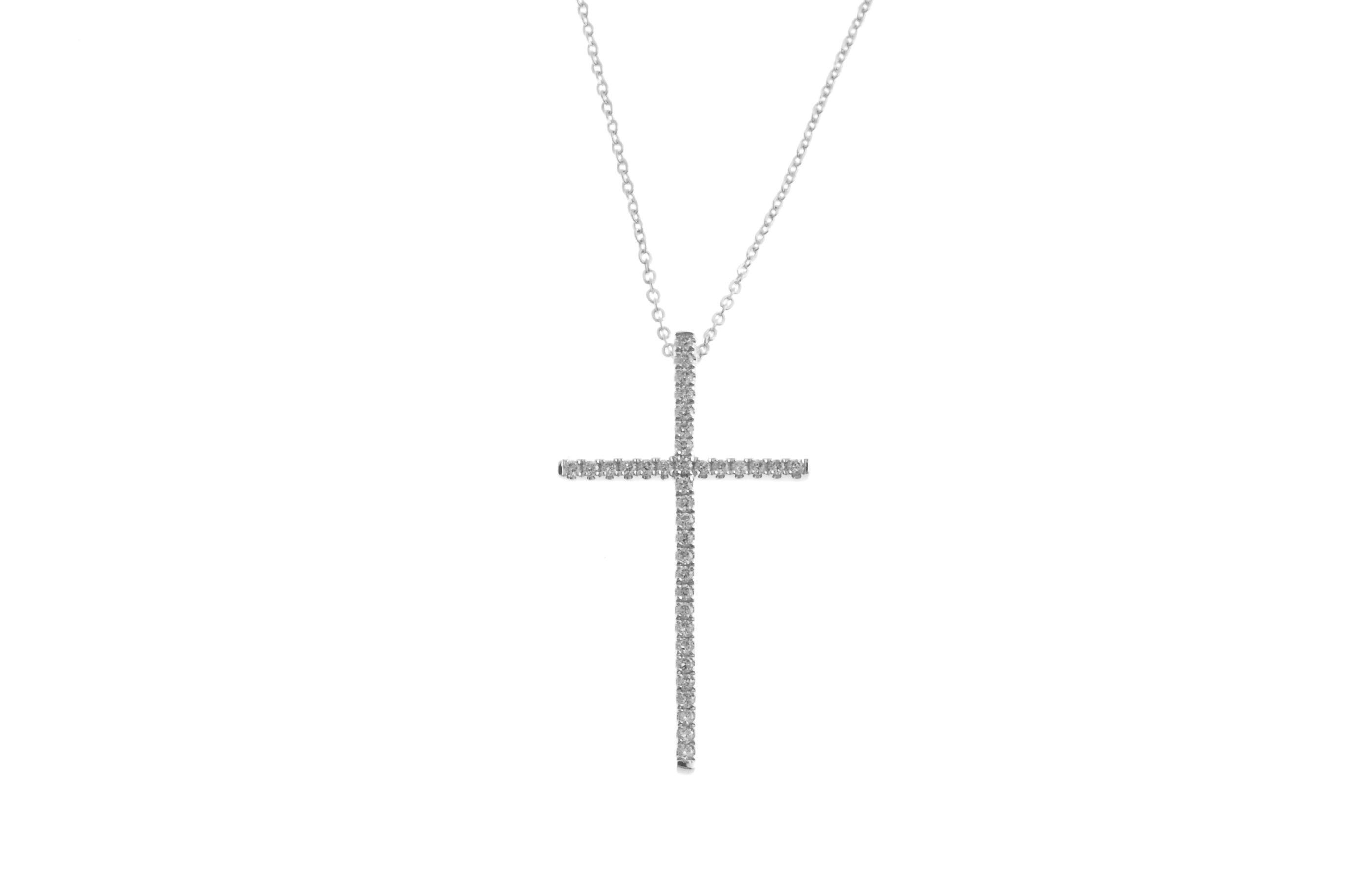 18ct White Gold Diamond Cross Pendant with Chain (P42562-5) - Minar Jewellers