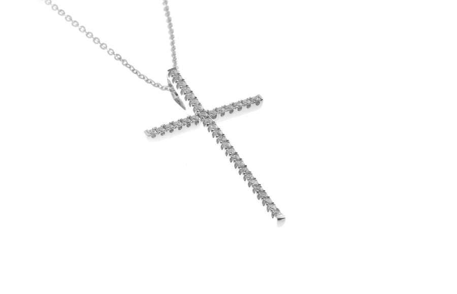 18ct White Gold Diamond Cross Pendant with Chain (P42562-5)