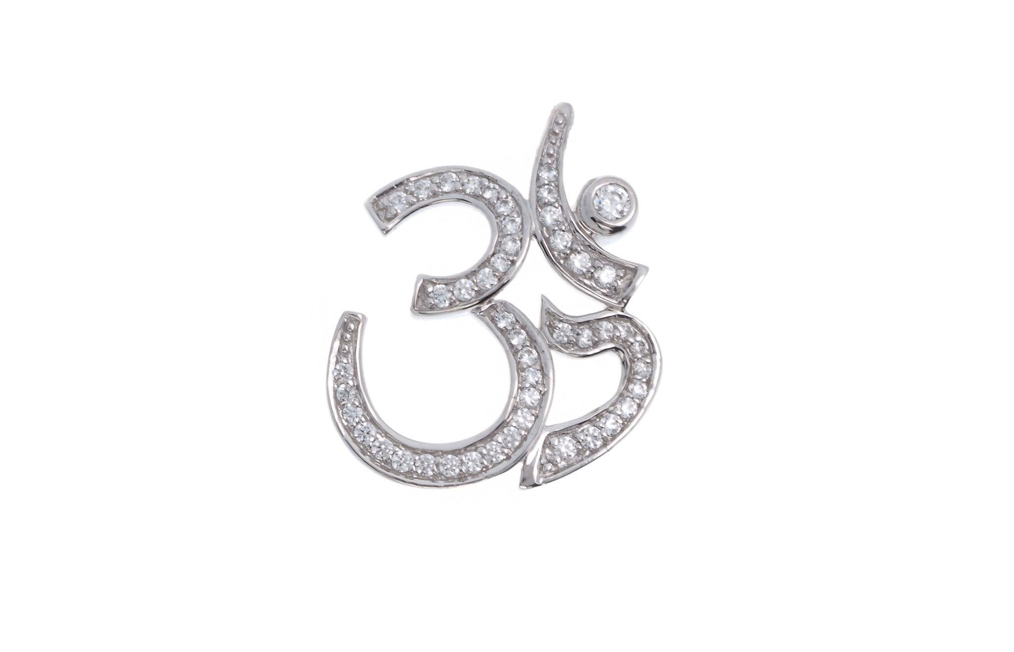 18ct White Gold Cubic Zirconia Om Pendant with Shiv Ling, Minar Jewellers - 2