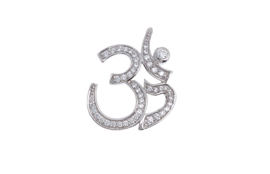 18ct White Gold Cubic Zirconia Om Pendant with Shiv Ling, Minar Jewellers - 1