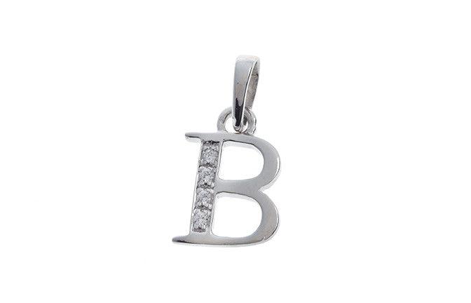 'B' Initial Pendant 18ct White Gold Cubic Zirconia (0.97g) P900B - Minar Jewellers